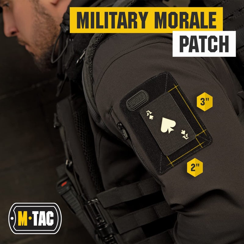 M-Tac Tactical Morale Patch for Military Gear - Ace of Spades Patch Death Card - Army Patches for Clothes, Jackets, Backpacks, Hats - Combat Hook and Loop Patches (Black/GITD 2 pcs.) - Image 2